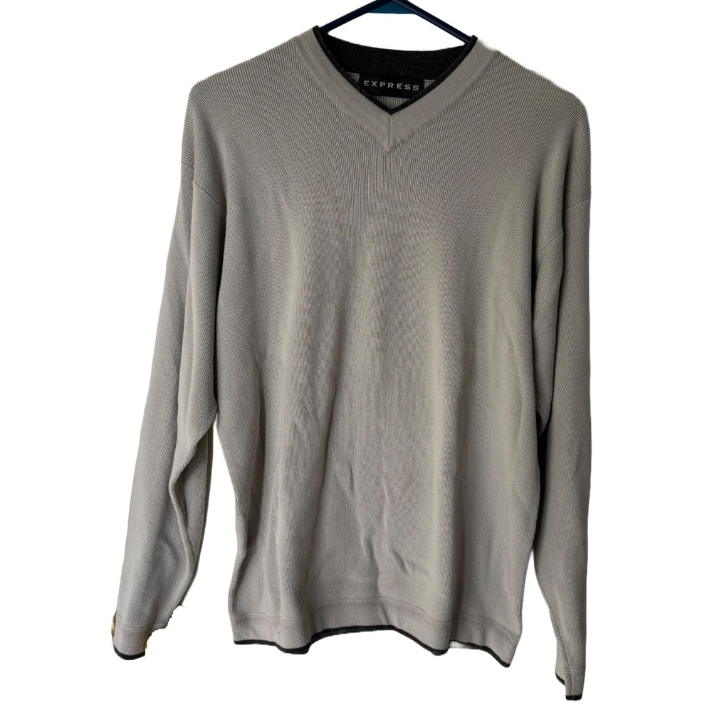 Express V-neck Tan Sweater Size Medium. 2 Small Pulls on Left Back. See photos